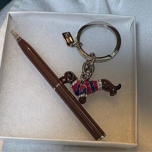 Coach Brown and Pink Dog Keychain With Coach Pen